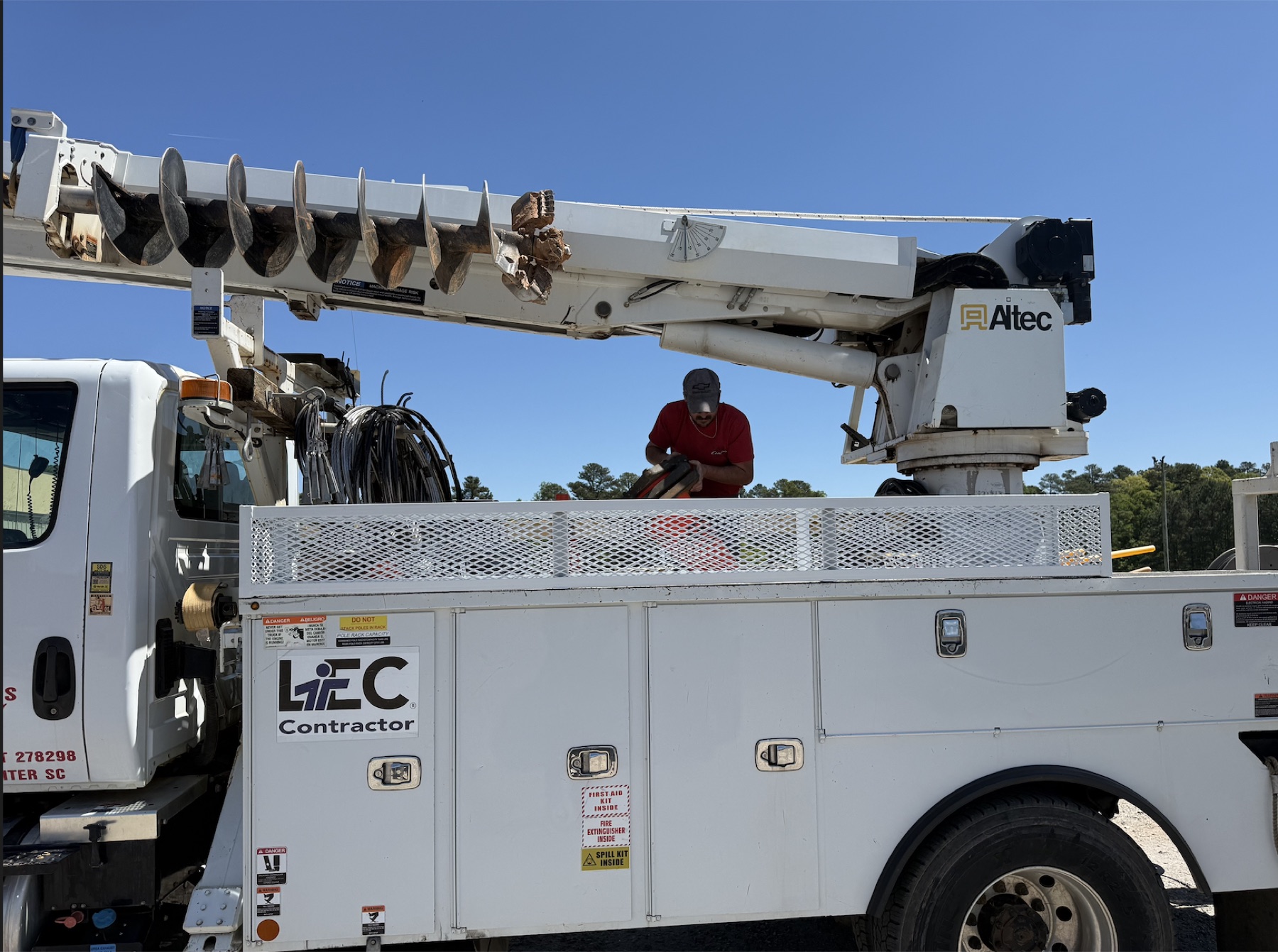 Custom wire basket installed on a Sumter Power utility truck